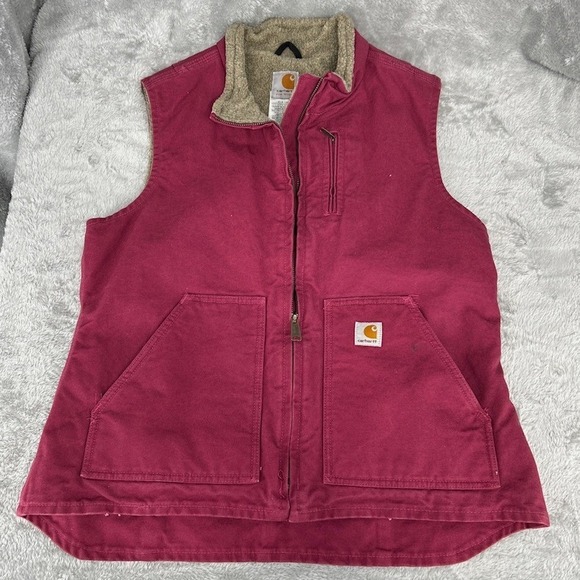 Vintage Carhartt Vest Sherpa Lined Duck Canvas  WV001 624 Ruby Women's Large - Picture 10 of 11